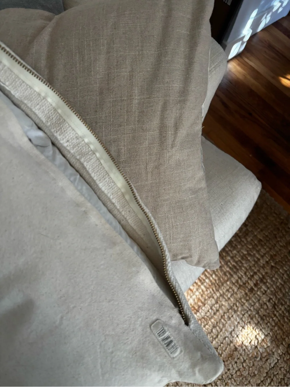 Cream Decorative Lumbar Pillow with Subtle Gray Stitching